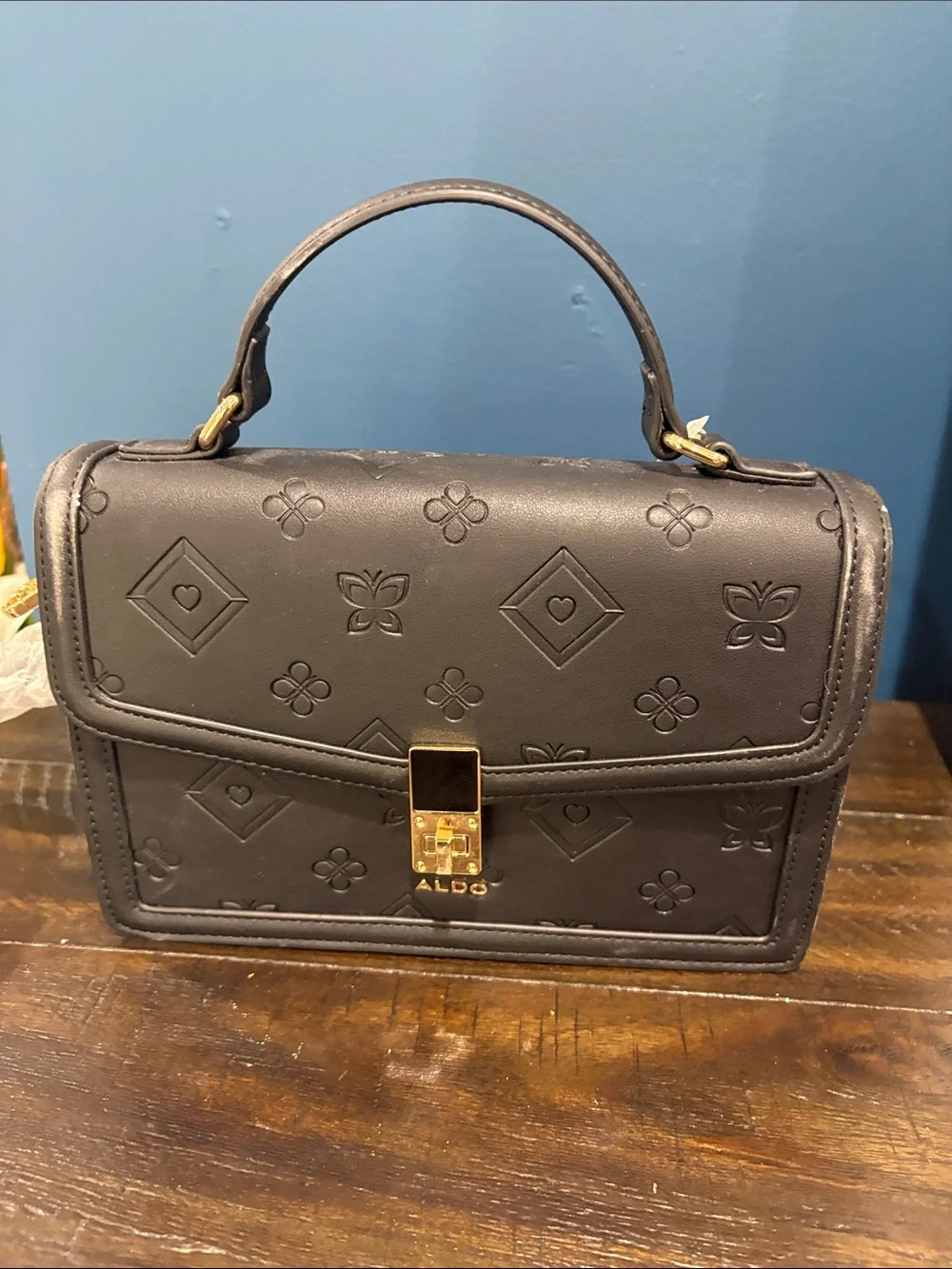 ALDO Black Top-Handle Satchel with Gold Hardware